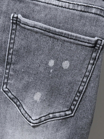Men's Slim Stretchy Denim Jeans for Men Pants Tearing Patchwork Soft Cotton High Elastic Ripped Hole Casual Male Pants