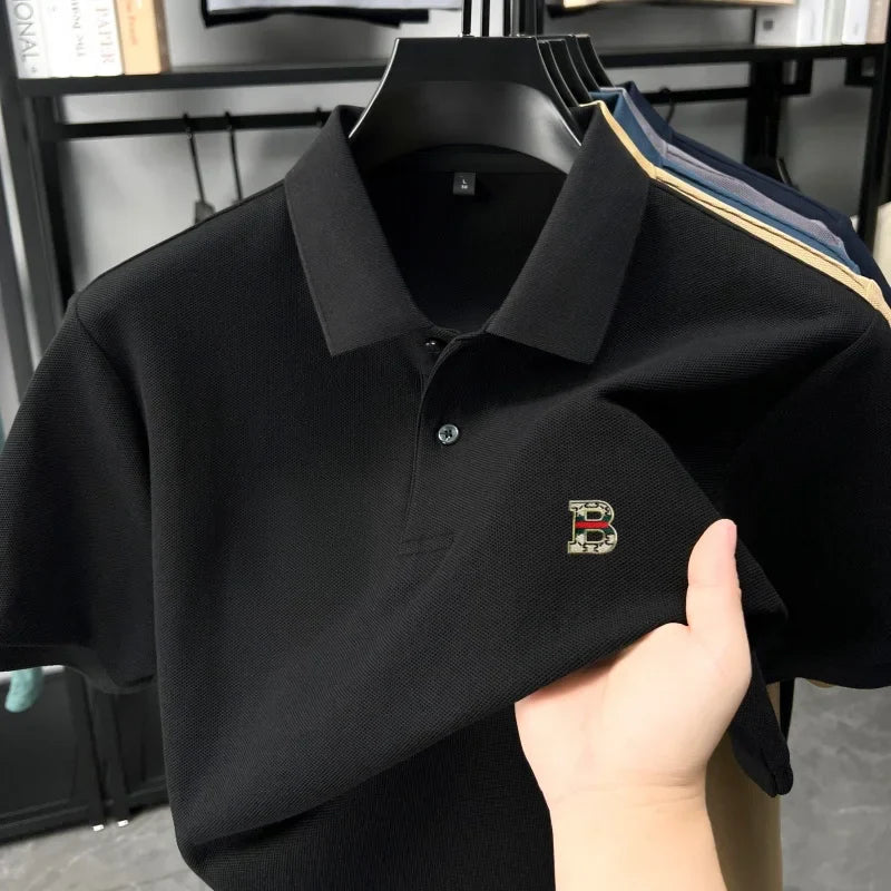 High end brand 100% cotton short sleeve polo shirt men's summer new soft breathable lapel T-shirt fashion letter embossed top