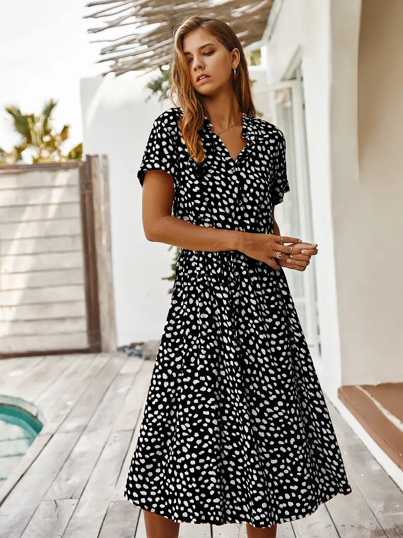 Vintage Floral Print Dress Women Boho Short Sleeve Long Dress Turn Down Collar Casual Waistband Shirt Dresses Robe 2021 Summer