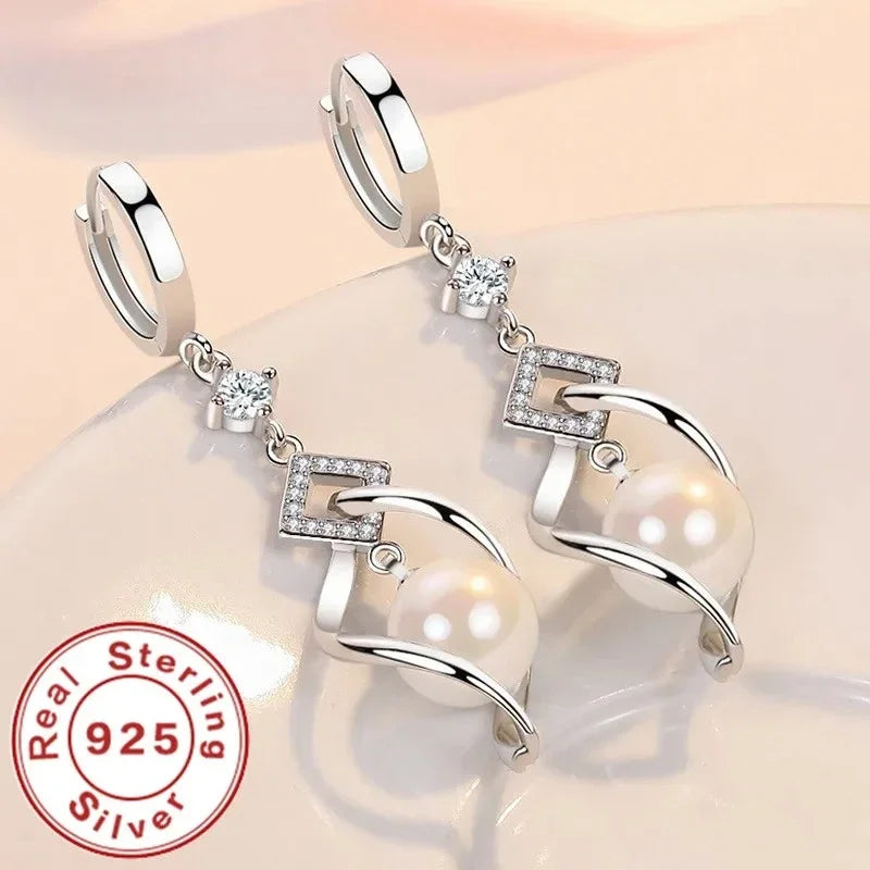 925 Sterling Silver AAAAA Zircon Natural Pearl Earrings For Women Fashion Gorgeous Wedding Engagement Party Jewelry