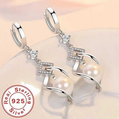 925 Sterling Silver AAAAA Zircon Natural Pearl Earrings For Women Fashion Gorgeous Wedding Engagement Party Jewelry