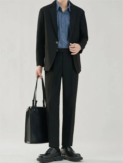 2 Piece Outfit Set Male Solid Color Youth Trends Costumes Ceremony Pants Full Men's Suits and Blazers Clothes Classic Elegant