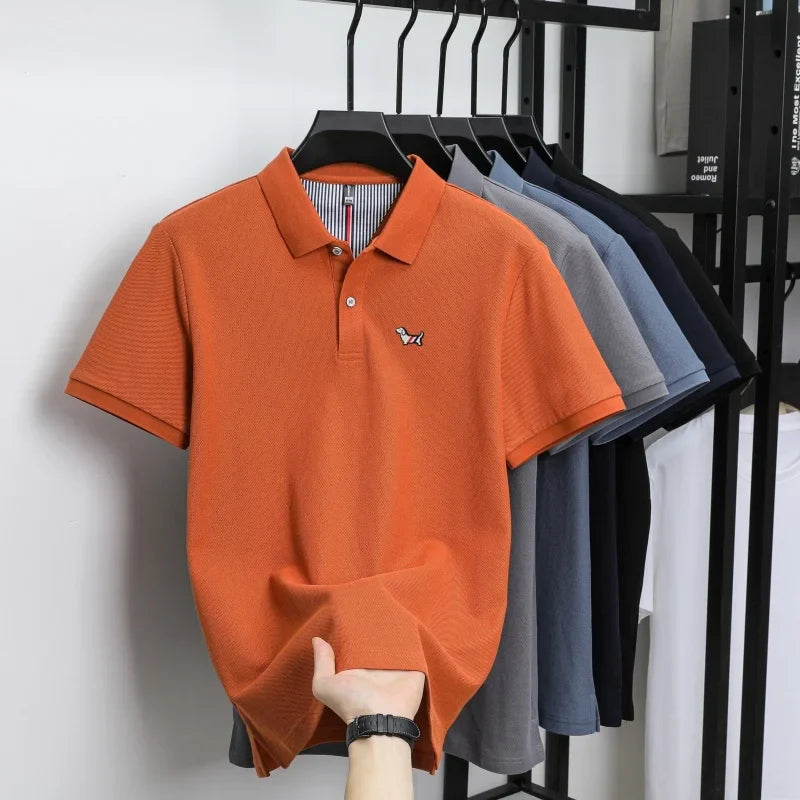 100% pure cotton men's classic dog polo shirt, business casual, sweat absorbing, breathable, daily use, short sleeved T-shirt
