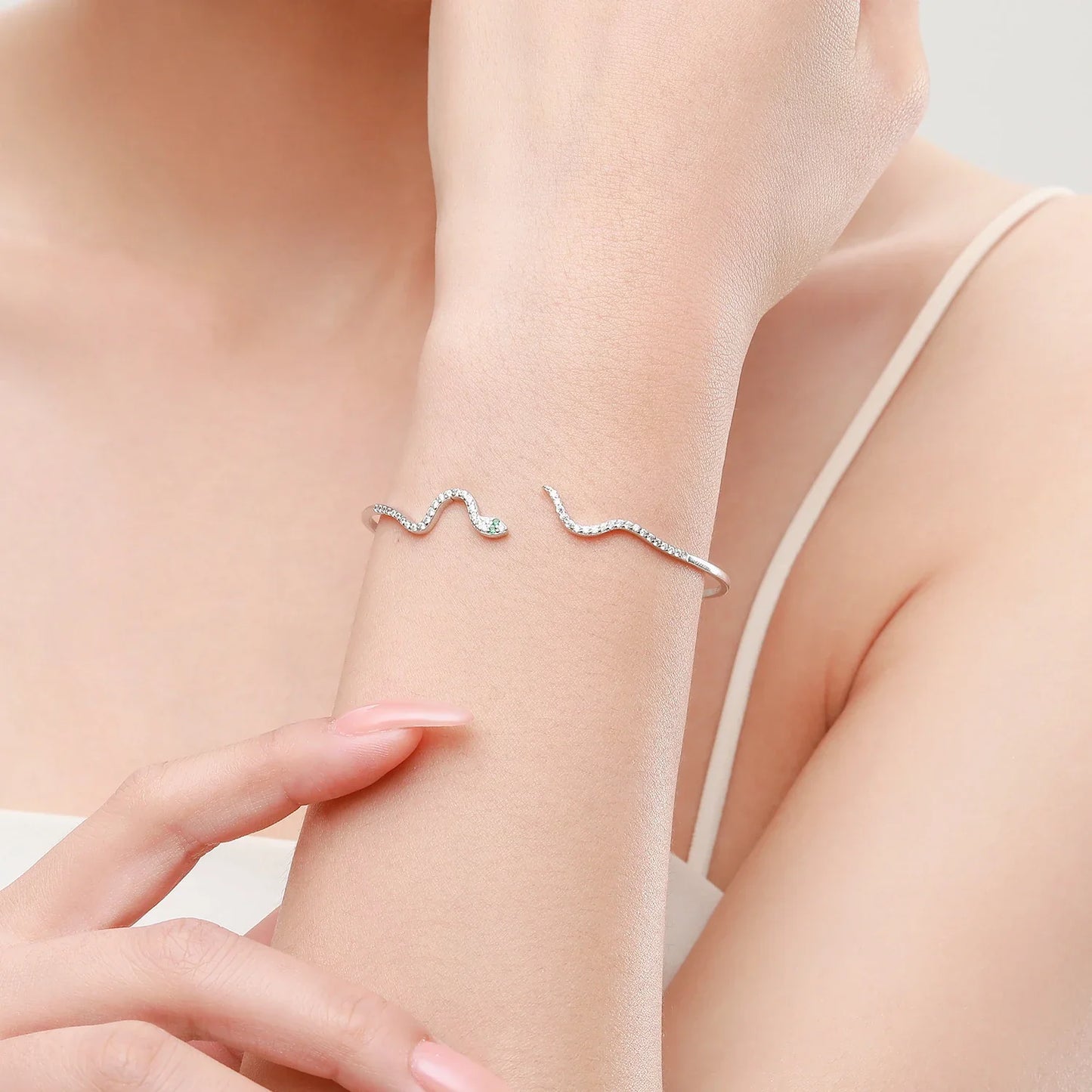 Luxury Sparkling Black Snake Bracelet 925 Sterling Silver Punk Adjustable Zirconia Bangle For Women Party Fine Jewelry