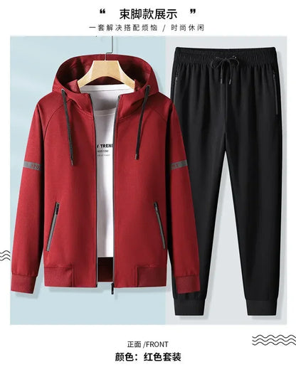 Thicker Fleece Jacket+Pants 2 Pieces Men Winter Tracksuit Sets Black Red Gray Sets Hoodies Casual Hooded Warm Sweatshirts+Pants
