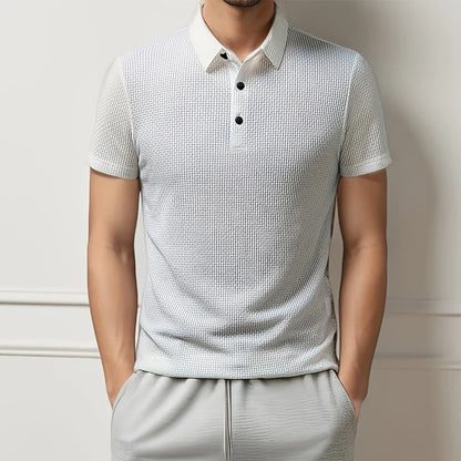 Men's Business Polos Casual Short Sleeved Bone Flower Solid Color POLO Shirt Fashion Breathable Comfortable Summer Versatile Top