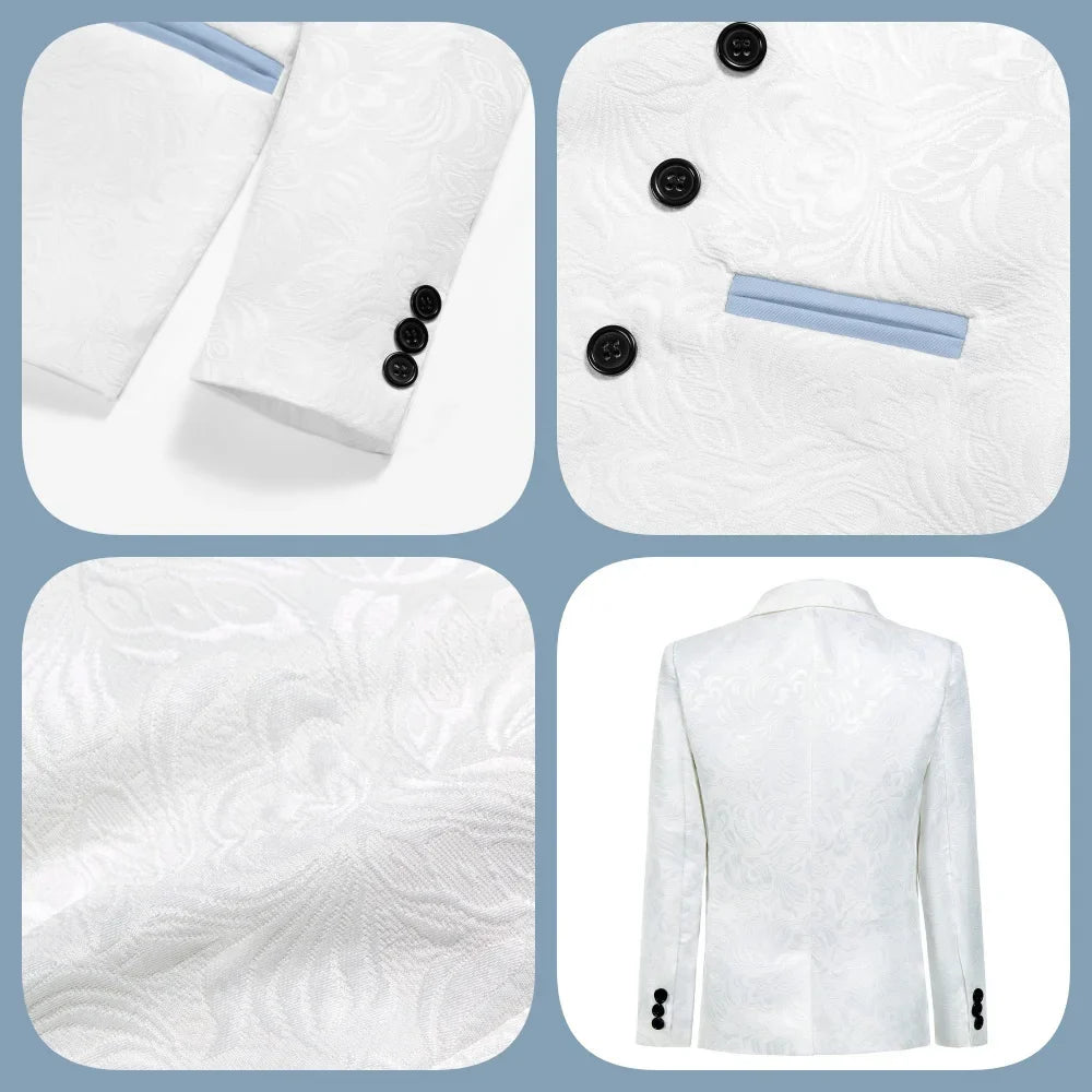 Premium Boys White And Light Blue Contrast Formal Suit Set 4PCS Design Elegant Occasion Wear For Wedding Banquet Performance