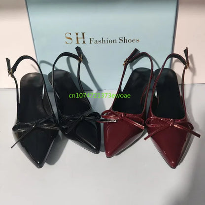 Bow Pointed Toe High Heels Sandals Women Brand Designer Shoes Fashion Slides Sexy Slingback Shoes Elegant Mules Sandals Female