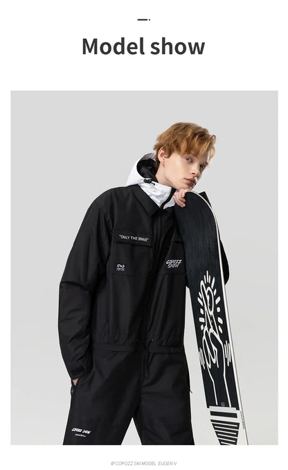 Thick Men Women One-Piece Ski Jumpsuit Outdoor Sports Snowboard Jacket Warm Jump Suit Waterproof Winter Clothes Overalls Hooded