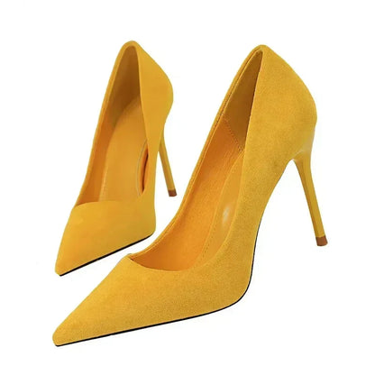Women 9cm High Heels Daily Party Colorful Suede Pumps Female Scarpins Stiletto Evening Banquet Red Yellow Shoes Plus Size 34-43