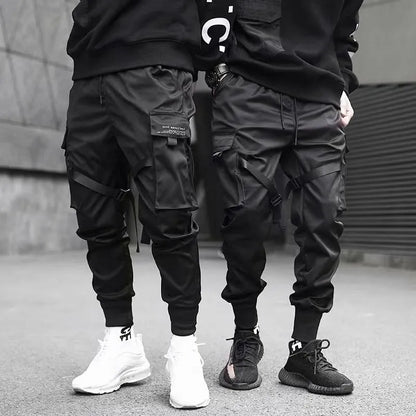 2025 Men's Multi Pocket Bandage Tactical Technical Clothing Work Pants Men's Harajuku Punk Hip Hop Running Pants Casual Street W