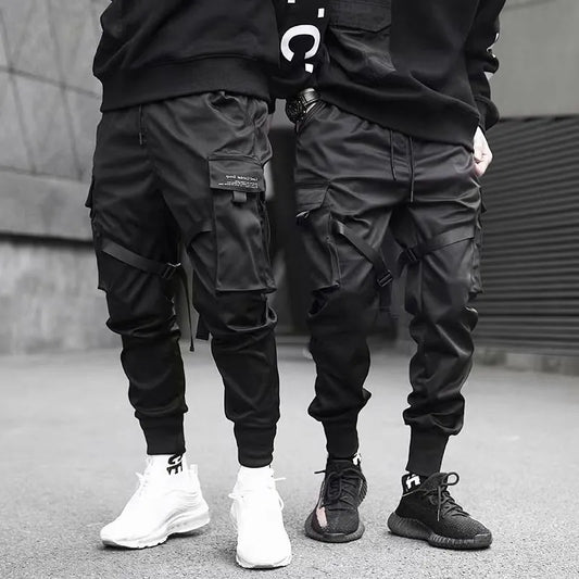 2025 Men's Multi Pocket Bandage Tactical Technical Clothing Work Pants Men's Harajuku Punk Hip Hop Running Pants Casual Street W