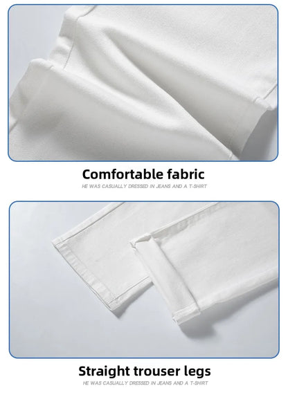 2026 Men White Jeans Fashion Casual Classic Style Slim Fit Soft Trousers Male Brand Advanced Stretch Pants
