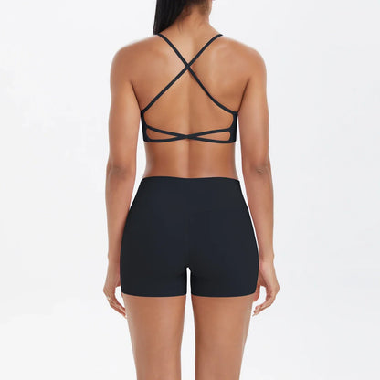 2PCS Yoga Clothes  Halter Yoga Top Set Fitness Gym Suit Crossover Back Sports Underwear Workout Gym Shorts Fitness High Waist