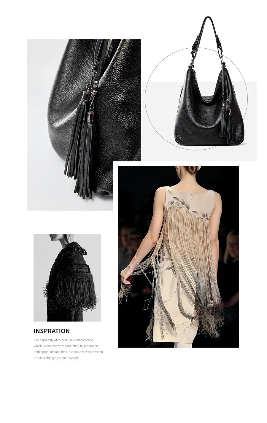 Fashion Tassel Women Shoulder Bag 100% Genuine Leather Daily Shopping Hobos Classic Large Red Tote Handbag Crossbody Bag
