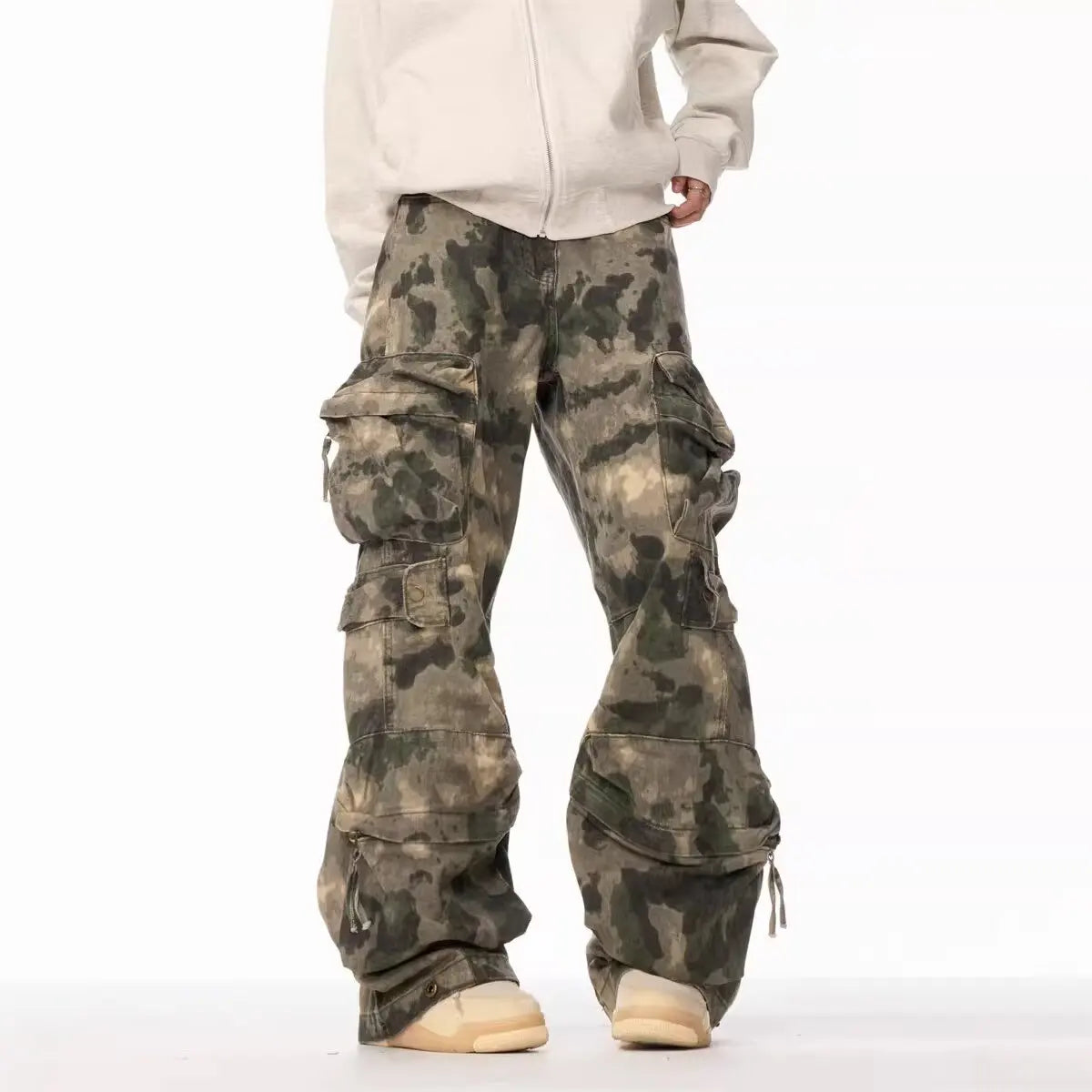 American retro camouflage work pants men's trendy brand high street straight tube loose casual multi pocket wide leg paratrooper