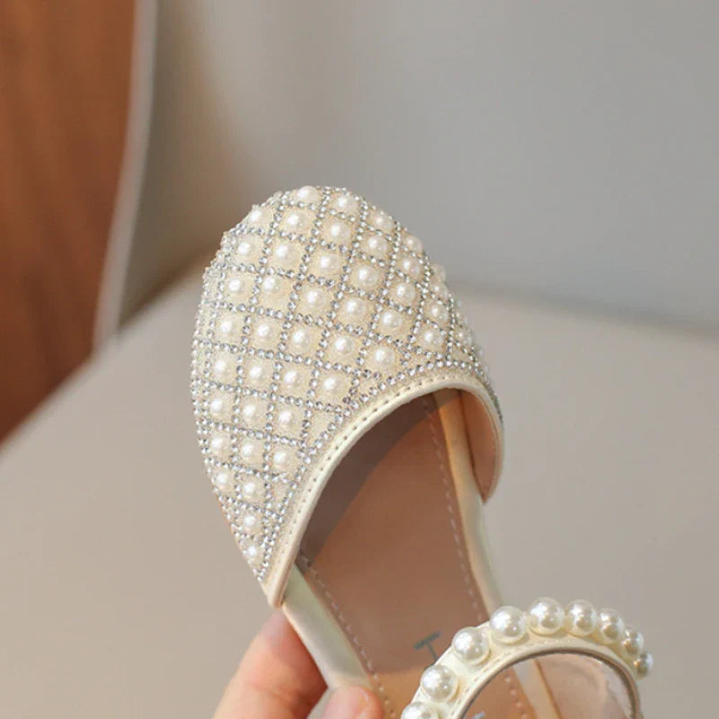 Girls Leather Shoes Spring Summer Kids Girls Princess Shoes Fahsion Pearl Diamond Sandals