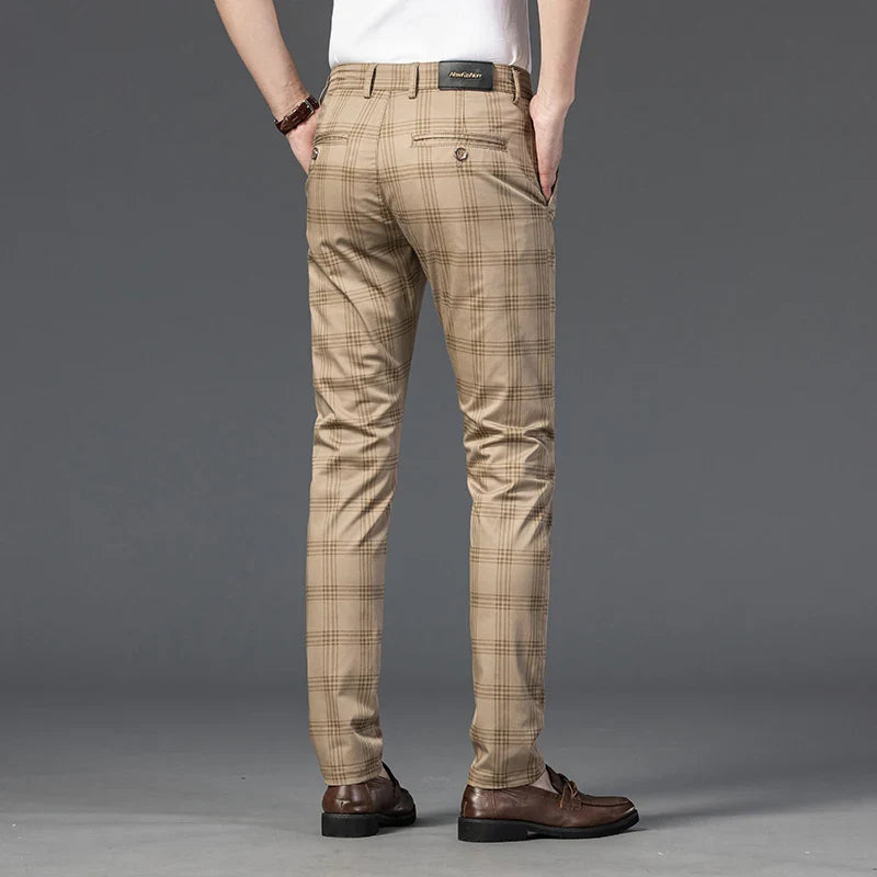 Brand Clothing Mens Casual Pants Fashion Plaid Classic Business Formal Trousers Elastic Straight Social Luxury Suit Pants
