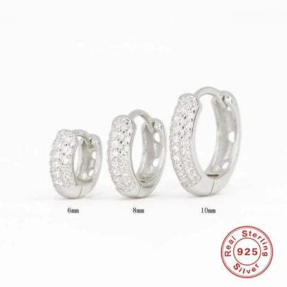 Half Side Zircon Crystals Hoop Earrings for Women Girls 925 Sterling Silver Jewelry Huggie Earrings Pendientes Plata 925