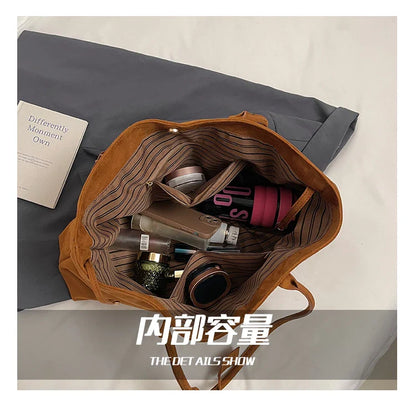 Velvet Zipper 2024 New Product Large Tote Bag Solid Large Capacity Popular Fashion Shoulder Bag Soft Simple Commuter Handbag