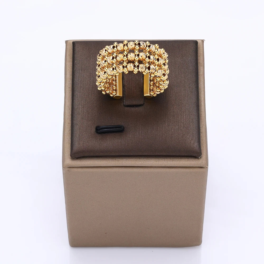 Conjunto de Joias de Casamento de Luxo Dubai Nigéria Conjuntos de Joias Nupciais para Mulheres Festa Colar de Cobre Banhado a Ouro com Contas de Borla