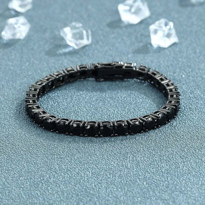 Full 3/4/5/6.5mm Black Moissanite Tennis Bracelet for Men Women Unisex 925 Silver Plated 18K Black Gold Hip Hop Bracelets