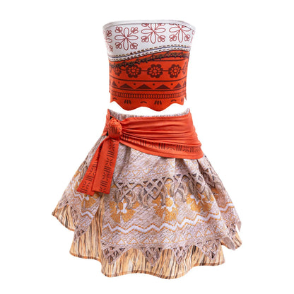 Moana Cosplay Dress For Girl New Little Girl Two Piece Suit Children Geometric Print Clothes Halloween Carnival Outfit Moana