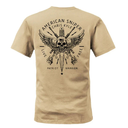 Summer New Military Wind Tough Guy Wind Wings Skull Printing Crew Neck Short Sleeve T-Shirt Tough Guy Clothing