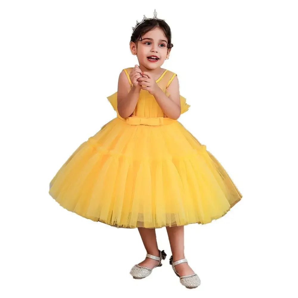 Baby Yellow Dress For Girls Kids Wedding Bridesmaid Dresses Toddler Tulle Birthday Princess Party Dress Infant Outfits Vestidos