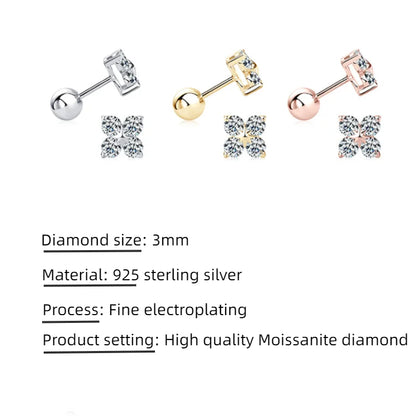 100% 925 Sterling Silver Real 0.8 Carat D Color Moissanite Stud Earrings For Women Sparkling Party Gifts Fine Jewelry