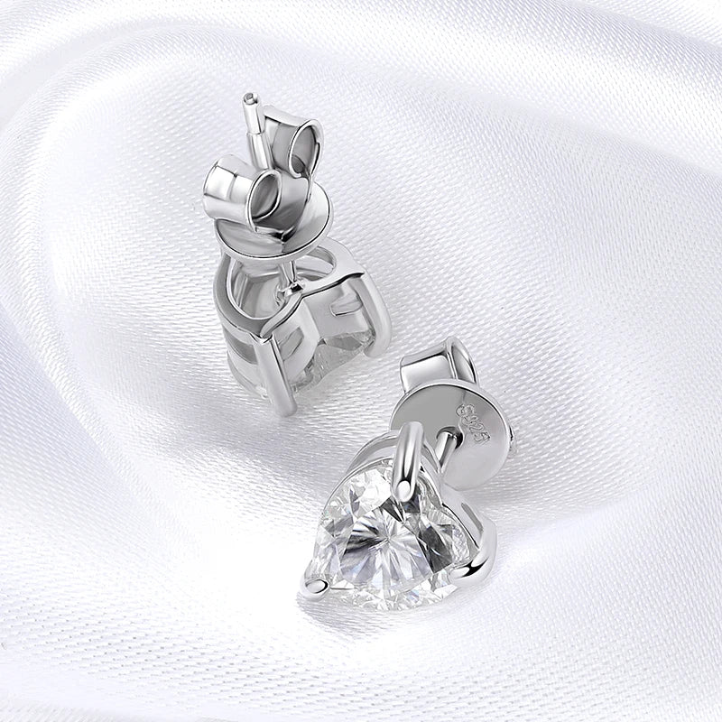 1CT 2CT 4CT Heart Cut Moissanite Stud Earrings for Women Luxury Quality Lab Diamond S925 Sterling Silver Bride Jewelry