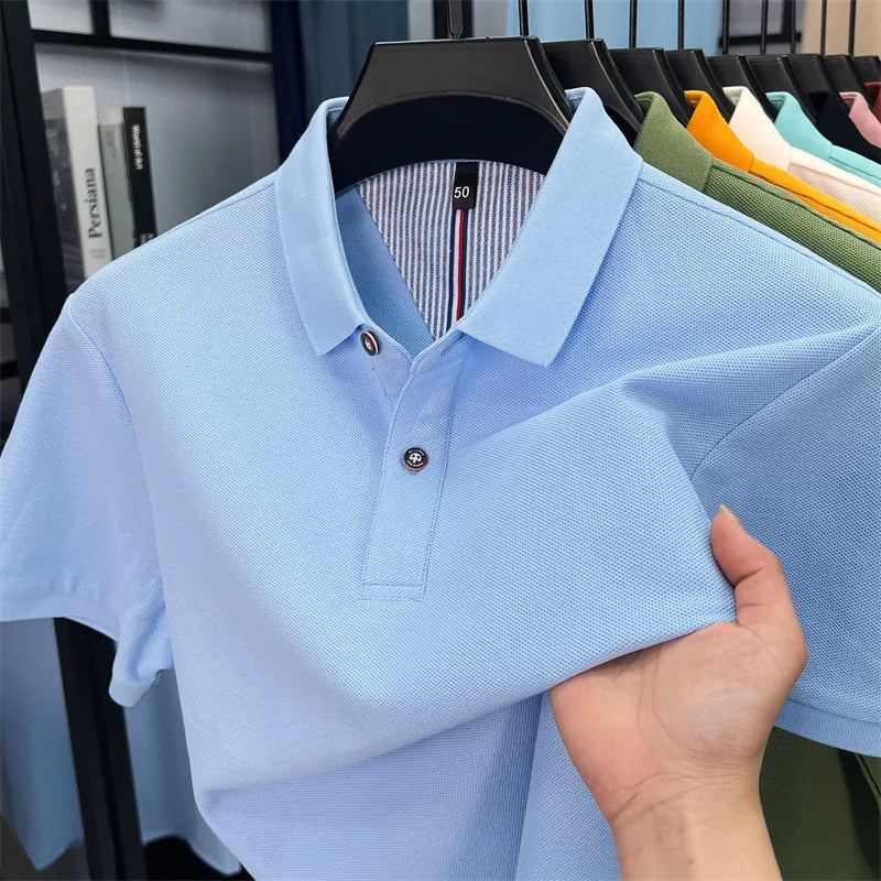100% pure cotton high-end short sleeve polo shirt men's summer fashion new breathable Korean business casual golf brand T-shirt