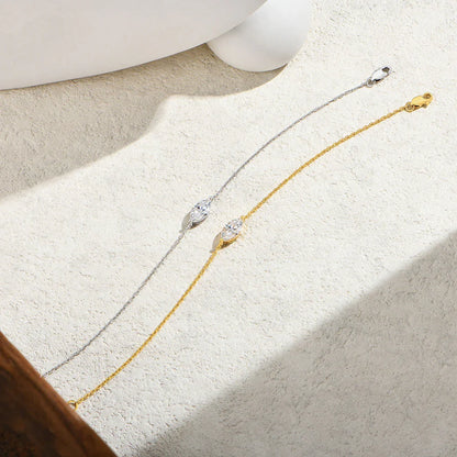 Marquise Cut 1ct Moissanite Bracelet S925 Silver Adjustable Cross-linked Chain Elegant Birthday Gifts Jewelry for Women