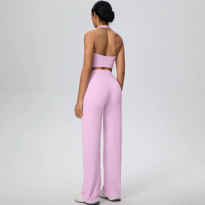 2Pieces Breathable Summer Workout Top Pants Yoga Set Yoga Underwear With Chest Pad Quick Drying Push Up Pencil Pants Yoga Set