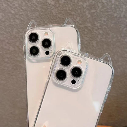 Cute Cat 3D Ears Transparent Phone Case For iPhone 17 Pro Max Air 16 15 13 11 12 14 Plus Soft Clear TPU Back Cover Shell