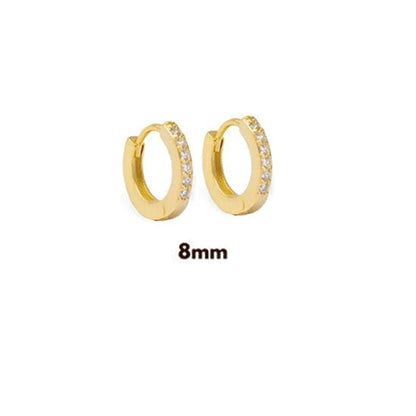 925 Sterling Silver Gold Zircon CZ 5mm 6mm 7mm 8mm To 13mm Huggies Hoops Piercing Pendiente Clips Luxury Fine Jewelry