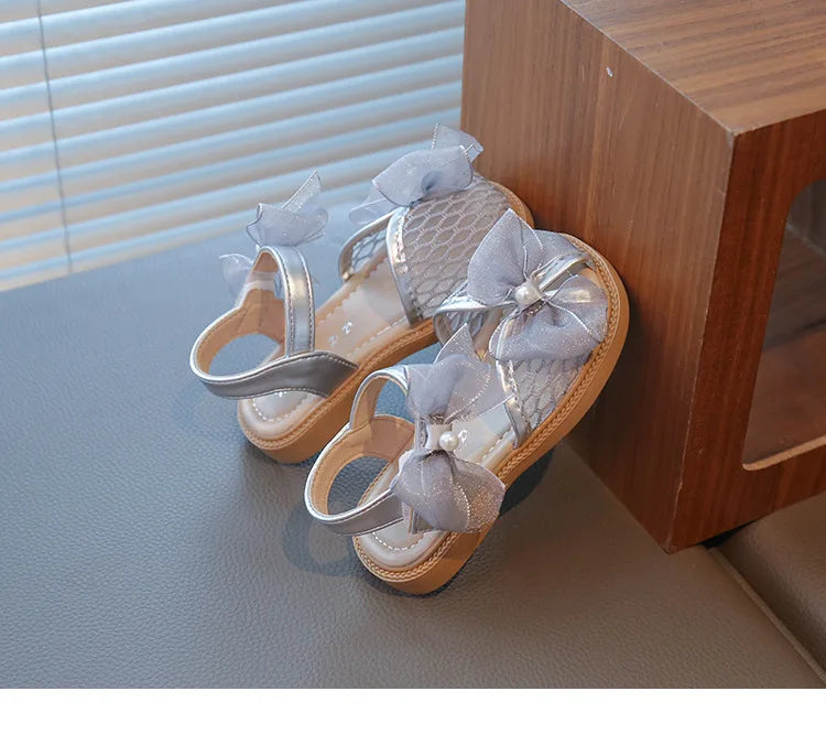 2025 Mesh Peep-toe Princess Shoes Girls Sandals with Tulle Butterfly-knot Summer Evening Wedding Party Bridesmaid Sandals I05292
