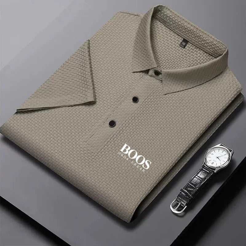 New men's high-quality ice silk short sleeved polo shirt for summer fashion, casual, comfortable, breathable and cool top