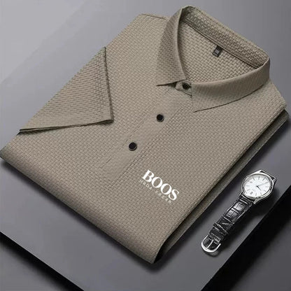 New men's high-quality ice silk short sleeved polo shirt for summer fashion, casual, comfortable, breathable and cool top