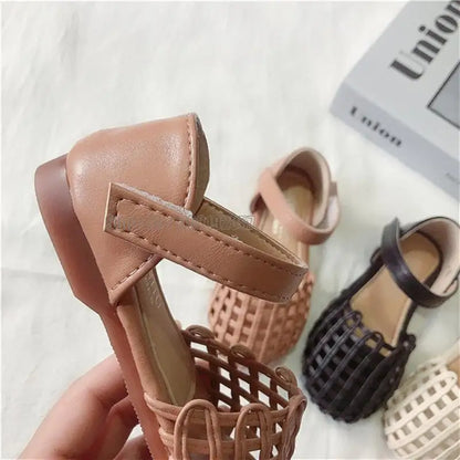Girls Sandals Summer New 1-12 Years Baby Kids Soft Soled Woven Closed Toe Children Princess Hollow Shoes