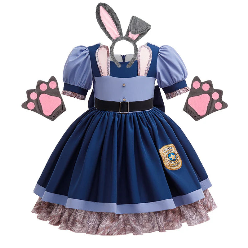 Zootopia Judy Bunny Costume Cosplay for Girls Dress Carnival Party Clothes Disguise Cartoon Zoo Roleplay Fantasia Outfits