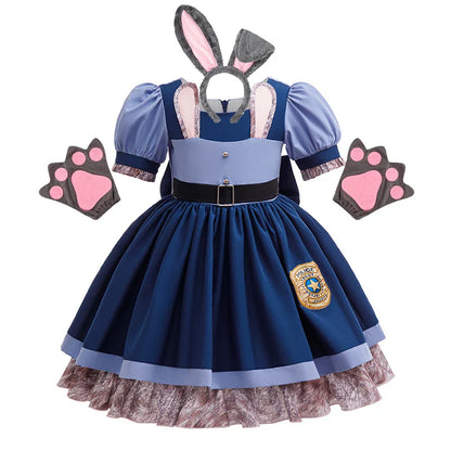 Zootopia Judy Bunny Costume Cosplay for Girls Dress Carnival Party Clothes Disguise Cartoon Zoo Roleplay Fantasia Outfits