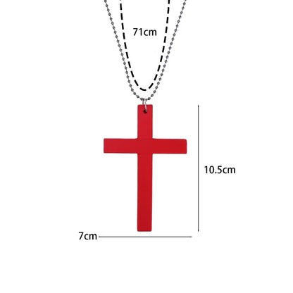 New Gothic Cool Y2K Wood Cross Pendants Necklaces Unisex Black White Red Hip Hop Charm Chain Choker Necklace Fashion Jewelry
