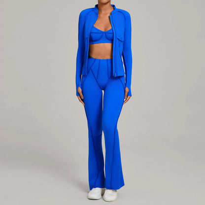 Gym Casual Yoga Set for Women Outdoor Running Fitness Outfit Autumn Winter Tight Sports Three-Piece Set Zipper Coat+bras+pants