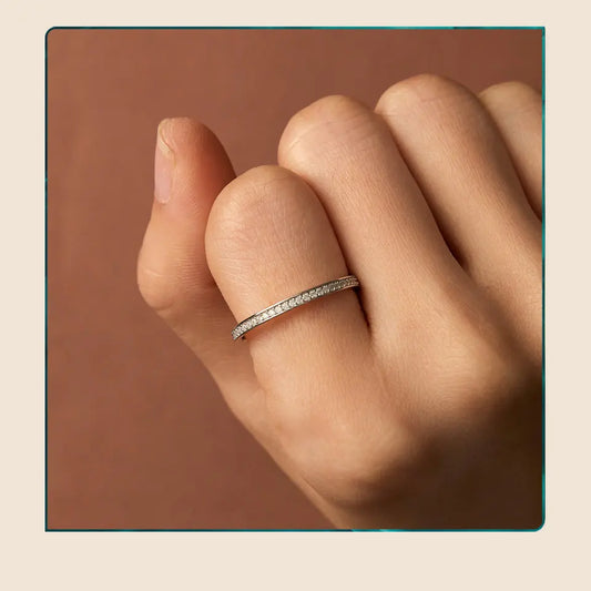 Moissanite Wedding Band 925 Sterling Silver Eternity Rings Platinum Plated Lab Created Diamond Stackable Ring for Women