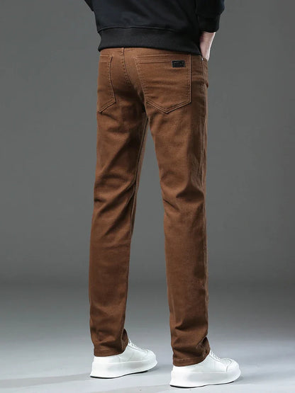 Men’s Korean Style Slim Straight Jeans Spring Cotton Stretch Denim Pants Comfort Fitted Casual Fashion Soft Male Daily Trousers
