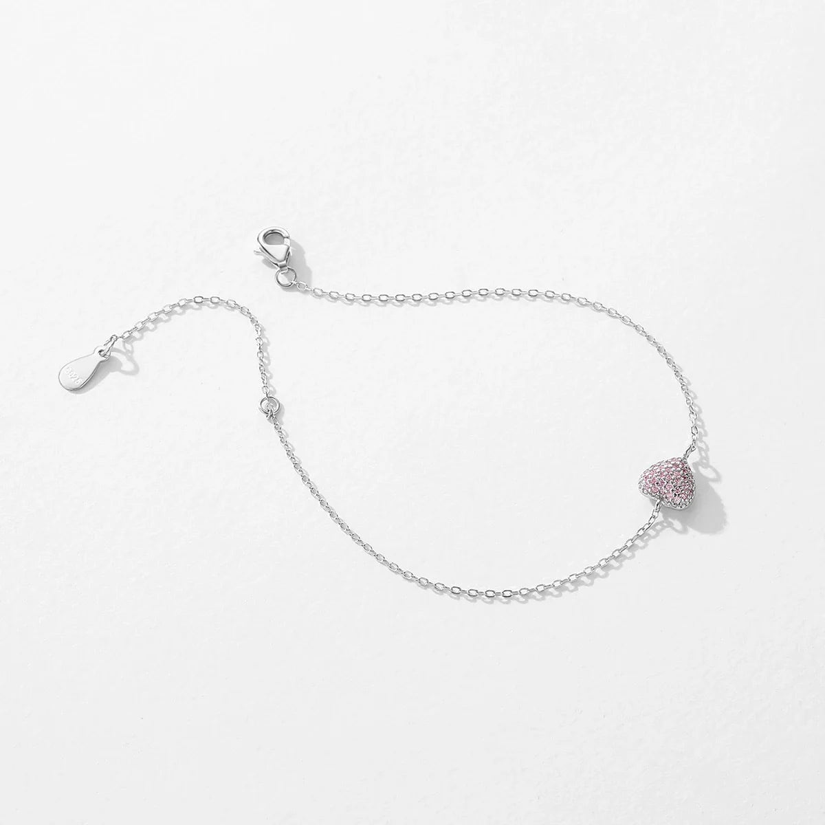925 Sterling Silver Light Pink Zircon Heart Adjustable Bracelet Chain Link for Women Jewelry Romantic Anniversary Gift