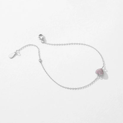 925 Sterling Silver Light Pink Zircon Heart Adjustable Bracelet Chain Link for Women Jewelry Romantic Anniversary Gift