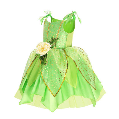 Girls TinkerBell Costume Halloween Costume Green Fancy Dress Fairy Princess Cosplay Carnival Party Costume