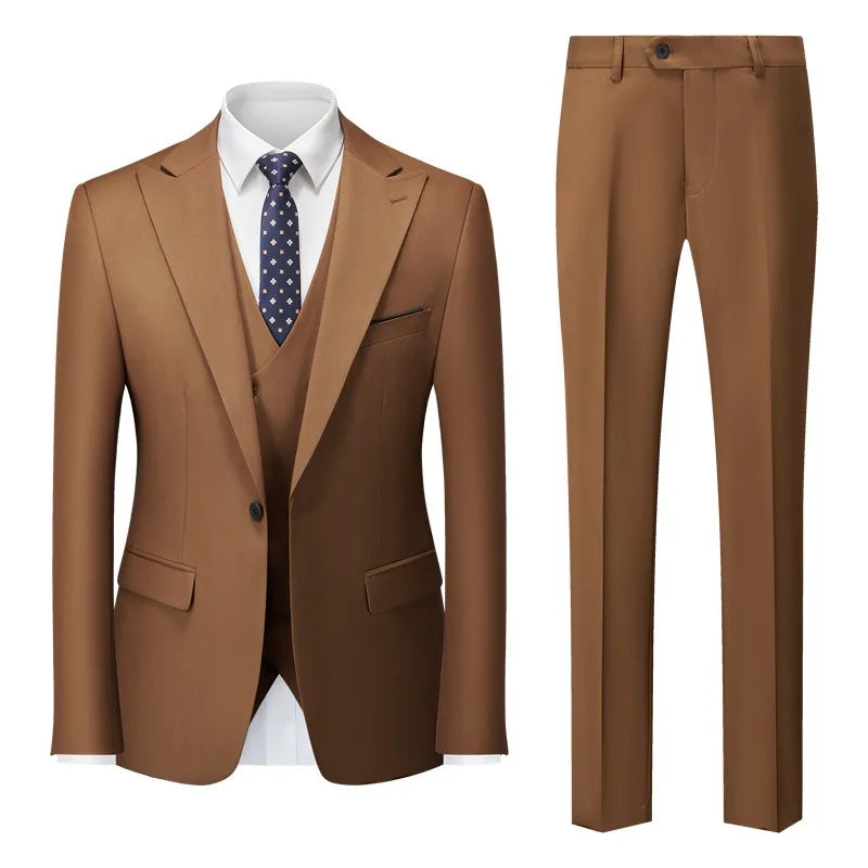 Men Suits Turn Down Collar Blazer Male Double-breasted Vest Straight-leg Pant Man Solid Business Wedding 3-piece Set